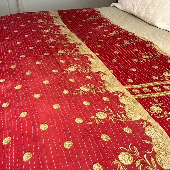 KANTHA QUILT HANDCRAFTED LIGHTWEIGHT REVERSIBLE BLANKET THROW BEDDING INDIA - Picture 3 of 10